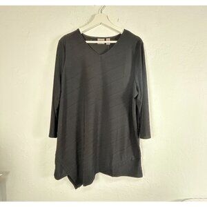 Chico's Easywear Crinkle Asymmetrical 3/4 Sleeve Tunic Top Size 3 Black New